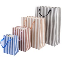 스트라이프 선물용 쇼핑백 다회용백 백일 떡 선물 답례 답례품 기념품 포장 손잡이 견고한 종이 가방 봉투 케이스 아트지 4가지 사이즈 미니 소형 중형 대형