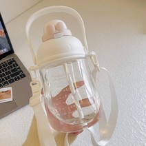 대용량 여자 빨대컵 스포츠 물컵, 1100ml, 흰색