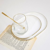 나nanr_킴스아트 골드라인 디저트 접시 타원 3호 유니크 식기 예쁜 도자기 그릇 모던 플레이팅 심플♥sksnfll, ♥sstarting