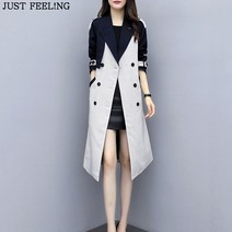 JUST FEEL!NG 여자 봄 롱 트렌치 코트 더블 바바리코트 간절기
