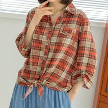 [디얼마미] 체크 카라 끈셔츠 미시옷 빅사이즈 엄마옷 중년 여성 마담