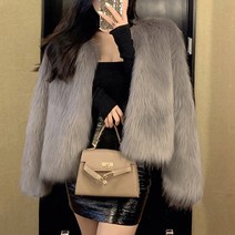 스타일아유 력셔리 노카라 겨울 크롭 페이크퍼 자켓 크롭 숏 여성 겨울 아우터