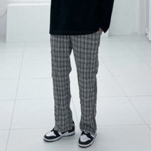 남자 와이드 체크 플리츠 밴딩 바지 시원한 팬츠 3컬러