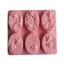 비누몰드 6 개의 꿀벌 모양의 실리콘 비누 몰드 타원형 수제 꽃 및 벌집 DIY 케이크 베이킹, [01] 011-pink