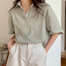 TQ 여성 루즈핏 스트라이프 반팔 셔츠 W005