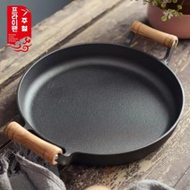 ComfyZone 나무자루 주철 프라이팬 +유리 뚜껑 세트, 30cm솥+유리뚜껑+공구