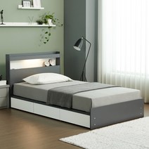 젠티스 LED 3단 멀티수납 평상형 슈퍼싱글 퀸 침대프레임 (매트선택), B. 브루노 (그레이 화이트)