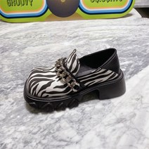 여성 가죽 레이스업 하이힐 마틴 얼룩말 체인 부츠 키높이 워커 마틴 통굽 웨지 구두 패션 신발