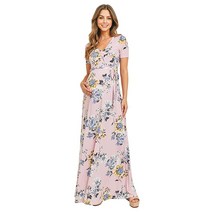 LaClef 조절 가능한 벨트가 있는 여성용 인조 랩 임산부 맥시 드레스 네이비/모브 플라워 Large [미국 직배송]