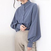 디자인감 차이나 칼라 등롱 소매 셔츠 여성 긴소매 셔츠
