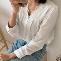 로로텐 레이스 브이넥 핀턱 블라우스 여성 빅사이즈