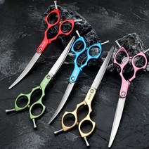 애견 미용사 전용 가위 초경량 스트레이트컷, 녹색 6.5인치 곡선가위-분할가위