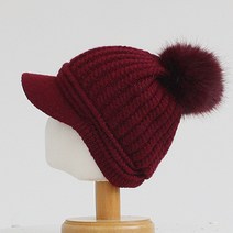 지오마켓 여성 겨울 펄 방한 챙비니 중년여성 패션 니트 털 방울 캡모자 엄마 할머니모자