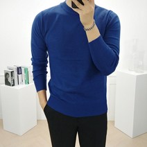 로니제이 남자 빅사이즈 캐시미어 스판 무지 라운드 니트