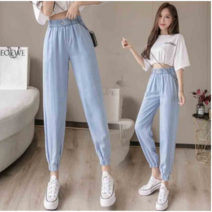 Ogfaour 여성 스키니 캐주얼 새틴 청바지 02