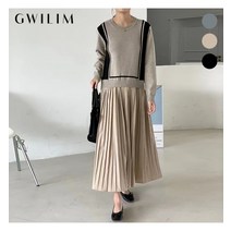 귈림 귈림 레이어드 루즈핏 니트 플리츠 원피스GAFOP032P