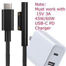 마이크로 소프트 서피스 프로 3 4 5 6 책 2 1 충전기 케이블 빠른 USB-C 전원 공급 장치 태블릿 액세서리, 02 0.5M