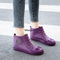레인부츠 반부츠 앵글 패션 장화 방수 PVC 캔버스 신발 여성 발목 야외 비 숙녀 미끄럼 방지 플러스 코튼 실리콘 부츠