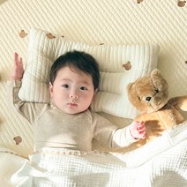 헤헤 유아 3중 경추 베개 항균 누빔 양면 아기 낮은, 곰돌이 자수