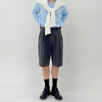 남자 통반바지 핀턱 버뮤다 와이드 무릎 무지 슬랙스 반바지 팬츠