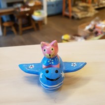 고양이 파란 비행기 장식 목각 인형 소품 인테리어 귀여운 파스텔 카페 집 꾸미기, 민트고양이