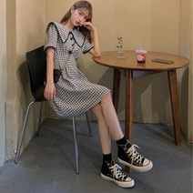 체크 빅카라 아이유 반팔 원피스 드레스 데일리 빅사이즈 2xl
