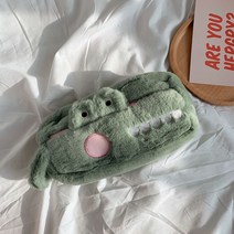 떨샵 극세사 동물 파우치 필통, 그린