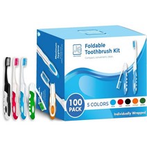 Urban Essentials 벌크 접이식 여행용 칫솔 개별 포장 미디엄 소프트 칫솔모 칫솔 케이스 여행용 사이즈 컴팩트한 휴대용 성인 및 어린이 여행 캠핑용, 100