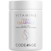 다이어트보조제 Codeage Teen Clearface 청소년 얼굴 피부 ampamp 여드름 비타민 A C D3 E 판토텐산 니아신 아연 보충제 Teenagers Probiotic, [02] 60개(2개 팩)