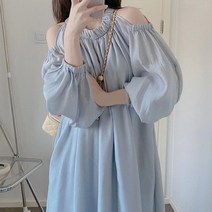 하늘색원피스 여성 봄 여름 홀터넥 바스락 결혼식하객룩 원피스 하객룩 펀칭 4월 5월 커플시밀러룩