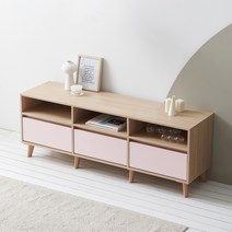 [케이컴퍼니] 이음2단1500거실장(3서랍형) 플라스틱다리 / K1500-2S-IN-3C, 메이플핑크