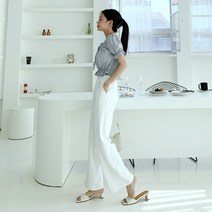 오슈 여름 오피스룩 파스텔톤 퍼프 크롭 반팔 블라우스