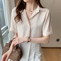 여성 여름 쉬폰 V넥 반팔 블라우스 셔츠 하늘비즈 C31 O125F935