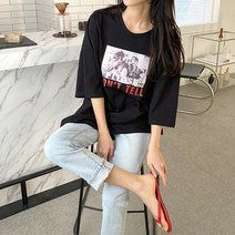 코지 빈티지 사진 프린팅 오버핏 캐주얼 라운드넥 반팔티