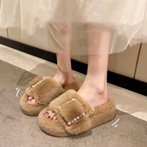 아이엠몽 여성 진주 버클 포인트 털 슬리퍼 진펄