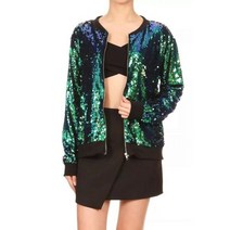 여성야구점퍼 항공 아우터 야잠 여성 그라디언트 컬러 스팽글 야구 재킷 페르시 자수 지퍼 파일럿 코트 무대 쇼 댄스 아웃웨어