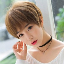 스타일 숏컷 가발 앞머리 통가발 보브컷 여자 커트 머리 짧은 컷트 전체 티안나는 자연스러운, 1, 오렌지브라운