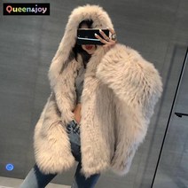 퀸앤조이 플러시 에코 퍼 후드 자켓 코트