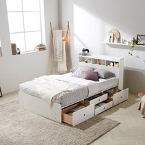 동서가구 미휴화이트 수납헤드 깊은서랍 슈퍼싱글 SS 침대+양면 매트리스 DF638732, 화이트