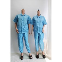 [제전복 반팔 상하세트] 스카이블루 Y카라 상하복 작업복반팔 방진복 크린룸 정전기방지 무진복, M, 스카이블루(Y카라)