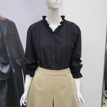 Abfz DP01 레이스 장식 셔링 넥 블라우스 AFX1HB42C