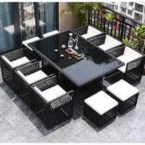 야외 테이블의자세트 플라스틱쇼파 모듈 피크닉테이블, 8인 의자4+스툴4+1.2m사각테이블+우산