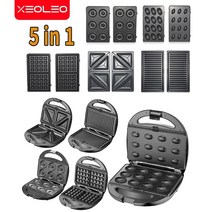 와플 크로플 XEOLEO 5 in 1 전기 와플 메이커 멀티 베이커 버블 샌드위치 피자/도넛/파니니 기계 주방 기, 01 220V_01 미국_01 5
