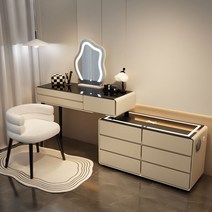 MONTHERIA 다용도 화장대 수납화장대세트(LED 거울+의자+USB 스마트 충전 포함) A598-27, 100cm-C, 카키+6 서랍