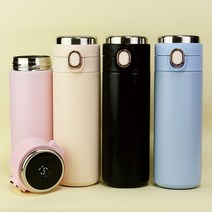 스마트 온도표시 원터치 보냉 보온병 분유 등산용 어린이집 유아 애기 이유식, 피치아이보리