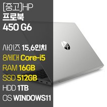 HP ProBook 450 G6 15.6인치 인텔 8세대 Core-i5 RAM 16GB M.2 SSD + HDD 1TB 윈도우11설치 사무용 중고노트북, WIN11 Pro, 1512GB, 코어i5, 실버