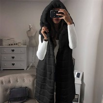 브랜드없음 여자 인조 모피 질레 민소매 양복 조끼 바디 솔리드 컬러 후드 롱 자켓 코트 아웃웨어