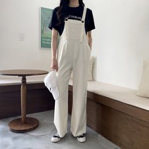 네쥬 여성 봄 여름 핀턱 일자 와이드 버튼 멜빵 바지