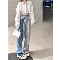 뉴진스바지 로우라이즈팬츠 로우웨스트 세미와이드 청바지 뉴진스의상 2 색 스플 라이스