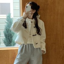 크롭떡볶이코트 더플 후드 겨울 단추 버튼 캐주얼
